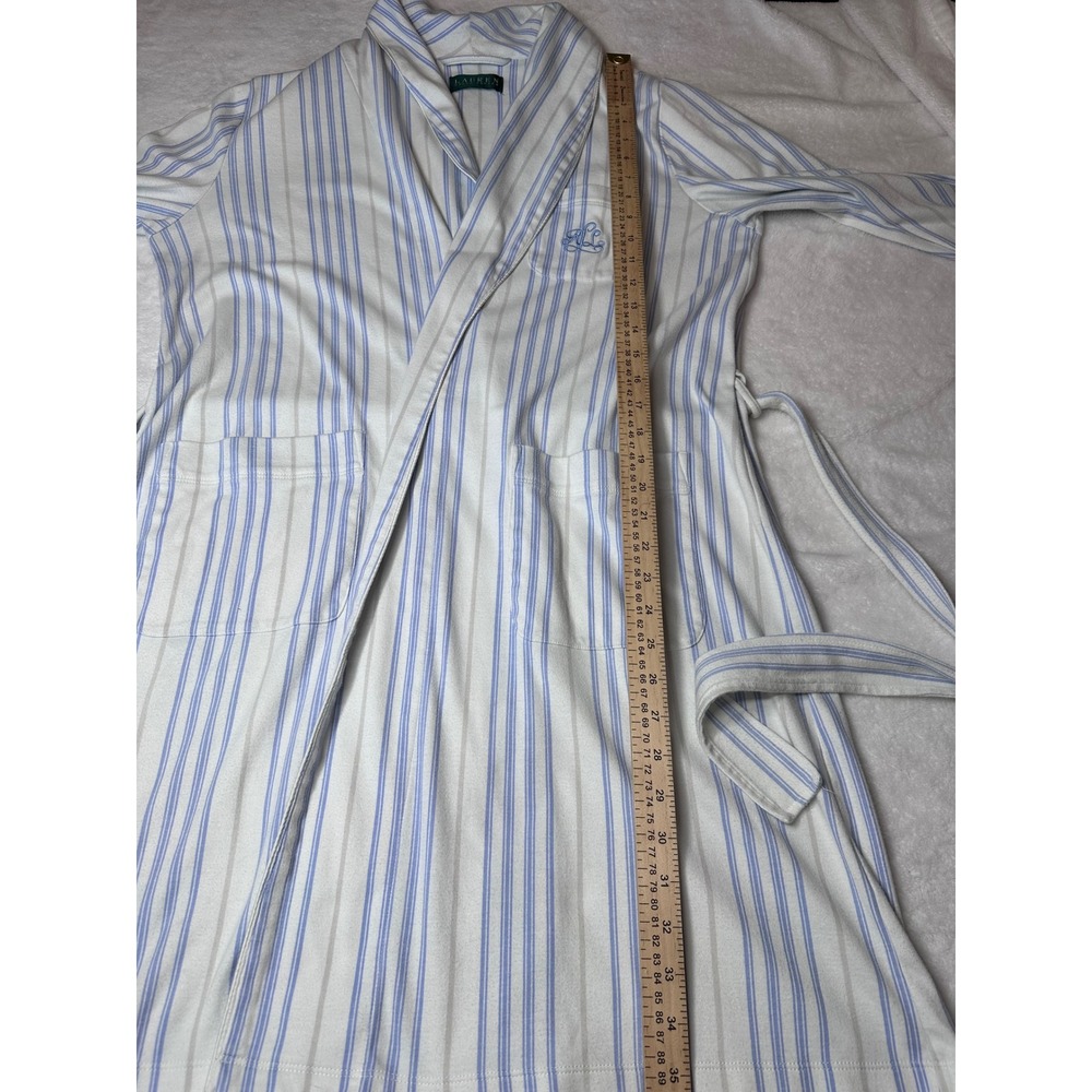 Lauren Ralph Lauren Blue White Striped Cotton Blend Jersey Wrap Robe Shawl L - Picture 6 of 6